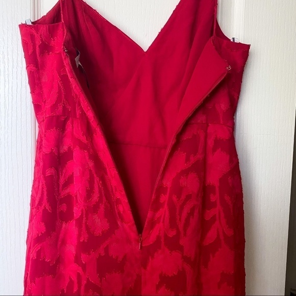 Monique Lhuillier Dress Foulard Asymmetric Floral Lace Midi Lipstick 4 NWT - Picture 6 of 7